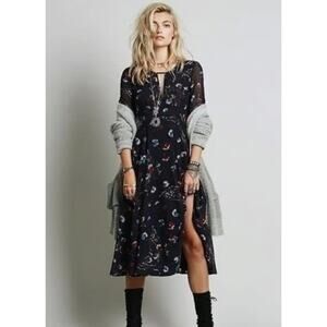 Free People Bonnie Butterfly Midi Dress Flowy Black Boho Fairy 0 Whimsical